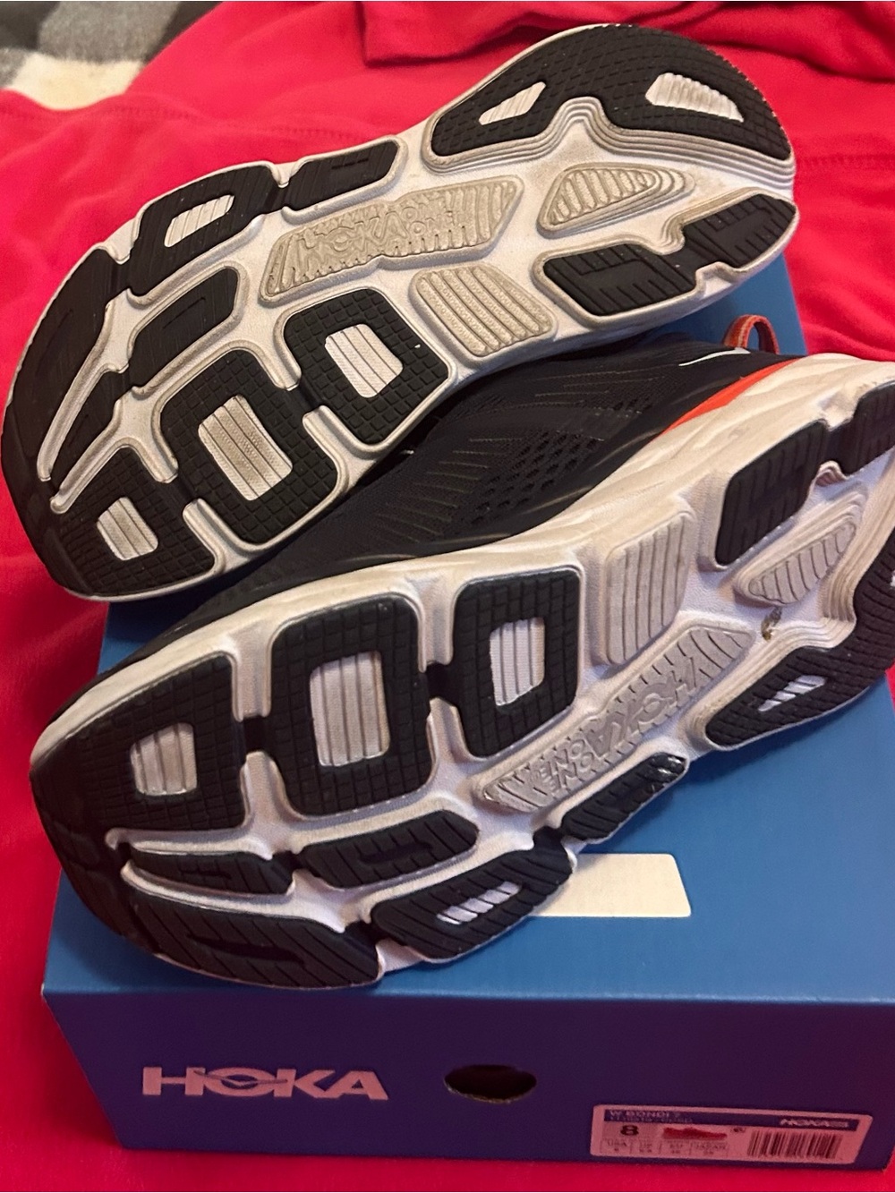 Hoka women’s Bondi 7 Black with White and Orange Running Shoes - Picture 4 of 4